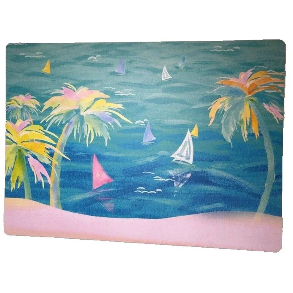Tropical Palm Trees Sailboats Placemats Beach House Vinyl Foam Back Set of 4